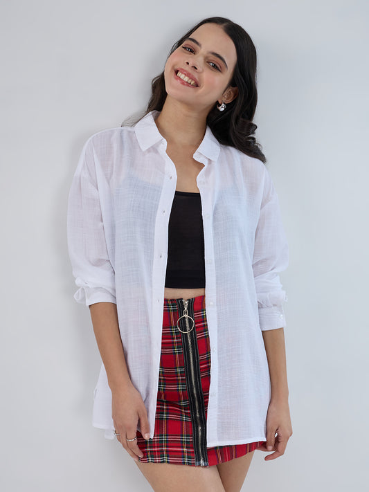 Pearl White Crinkled Oversized Shirt