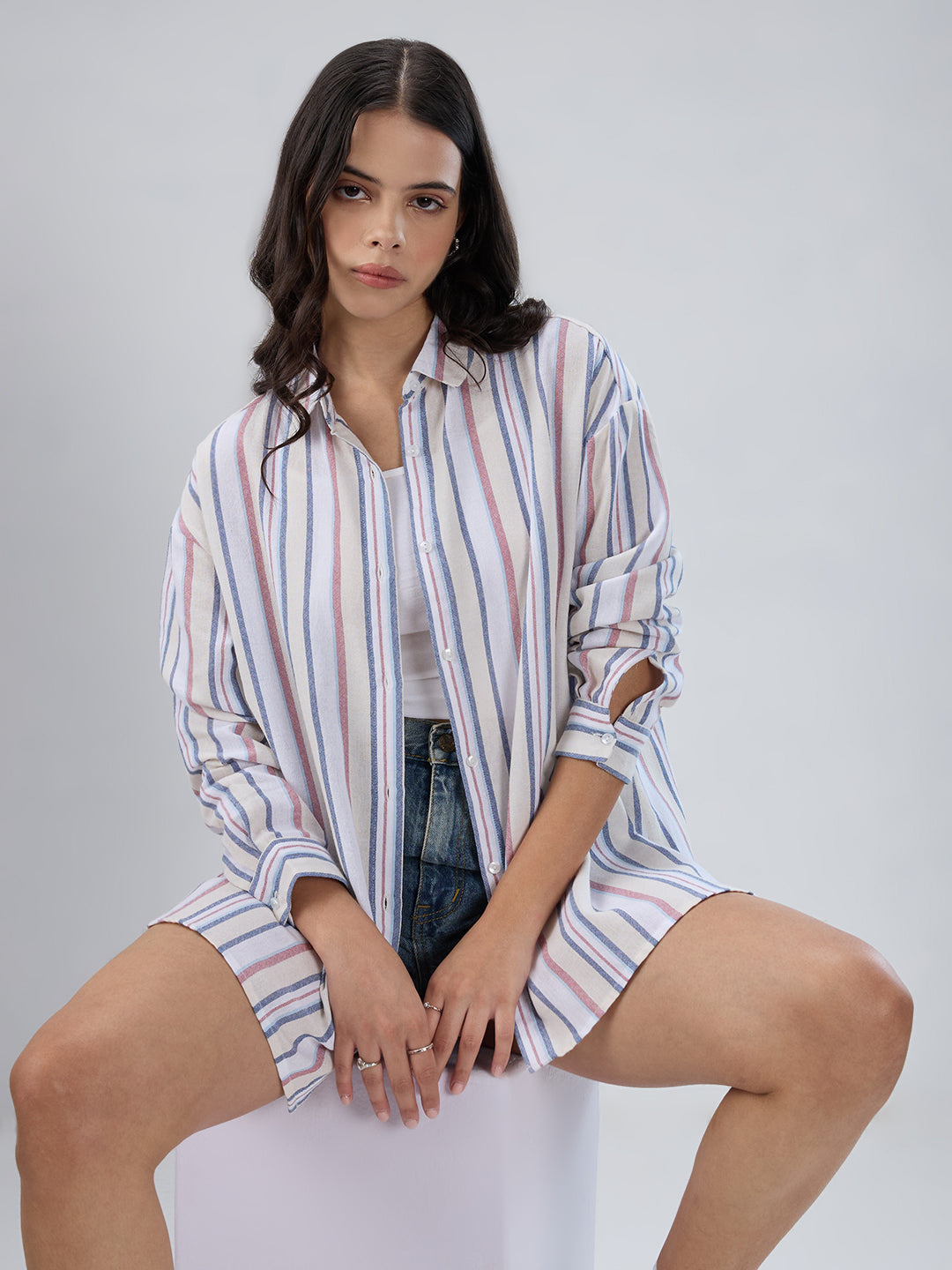Multicolor Vertical Striped Oversized Shirt