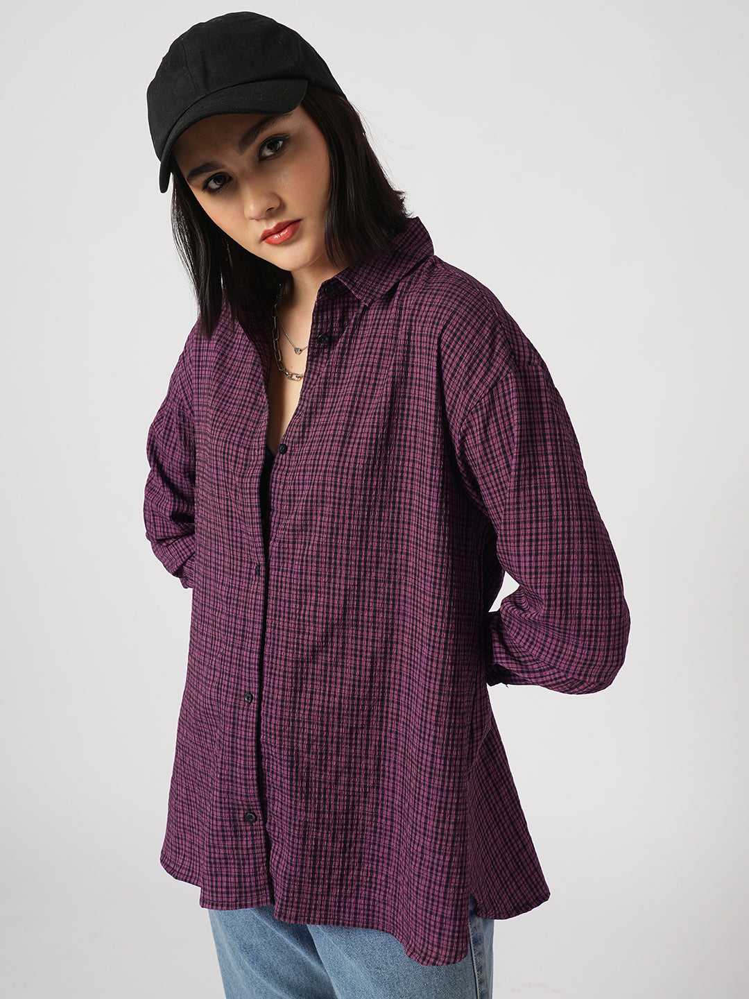 Pinkish Brown Vintage Mini Checks Oversized Shirt