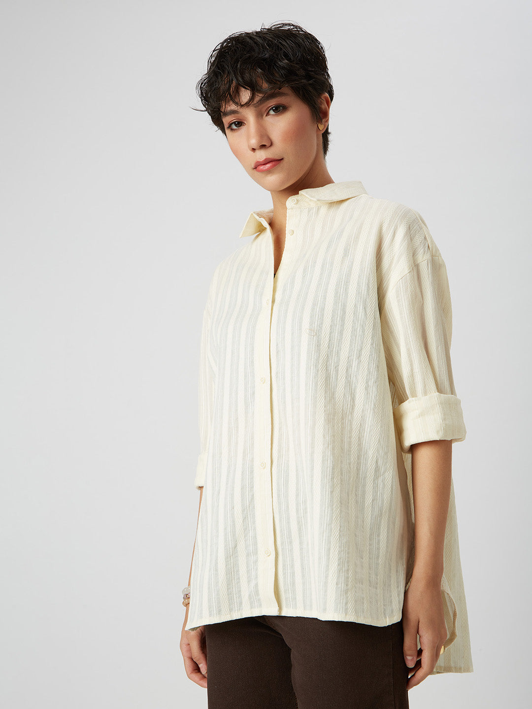 Bright Yellow Dobby Striped Oversized Shirt