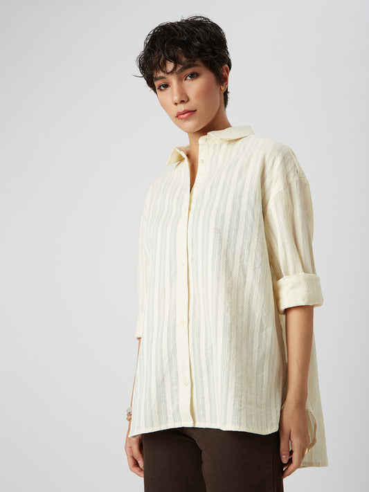 Bright Yellow Dobby Striped Oversized Shirt