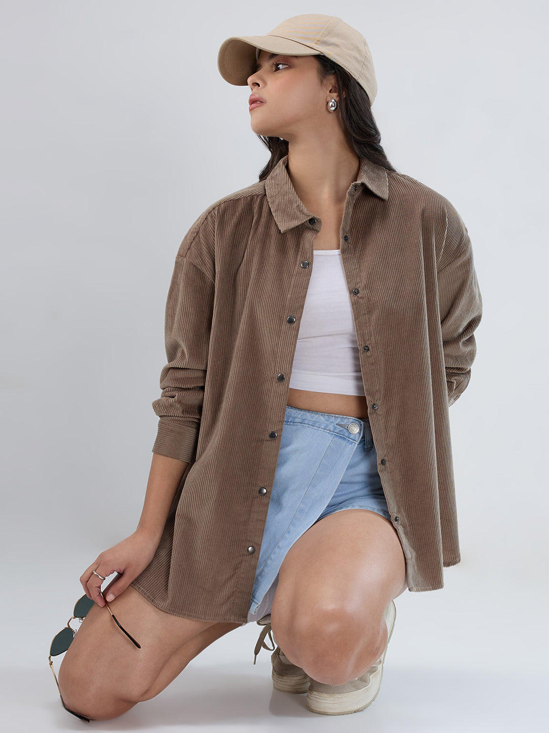 Grayish Olive Corduroy Oversized Shirt