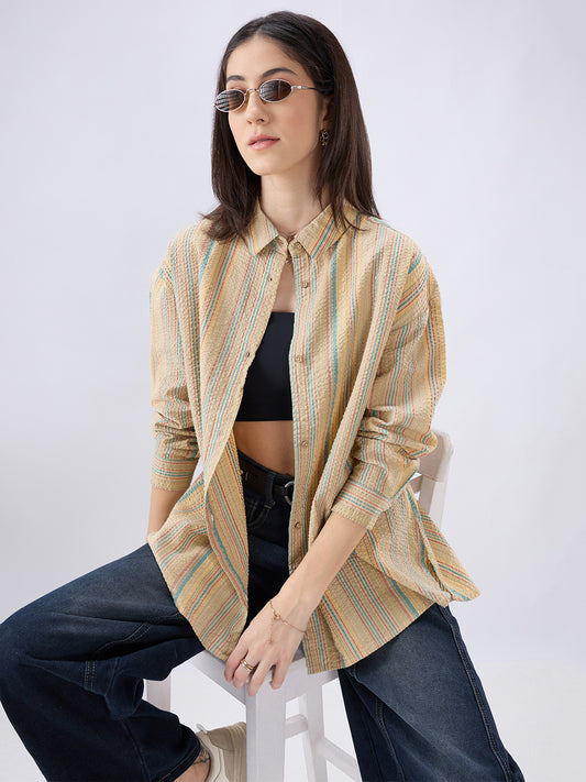 Classic Multicolor Striped Seersucker Oversized Shirt
