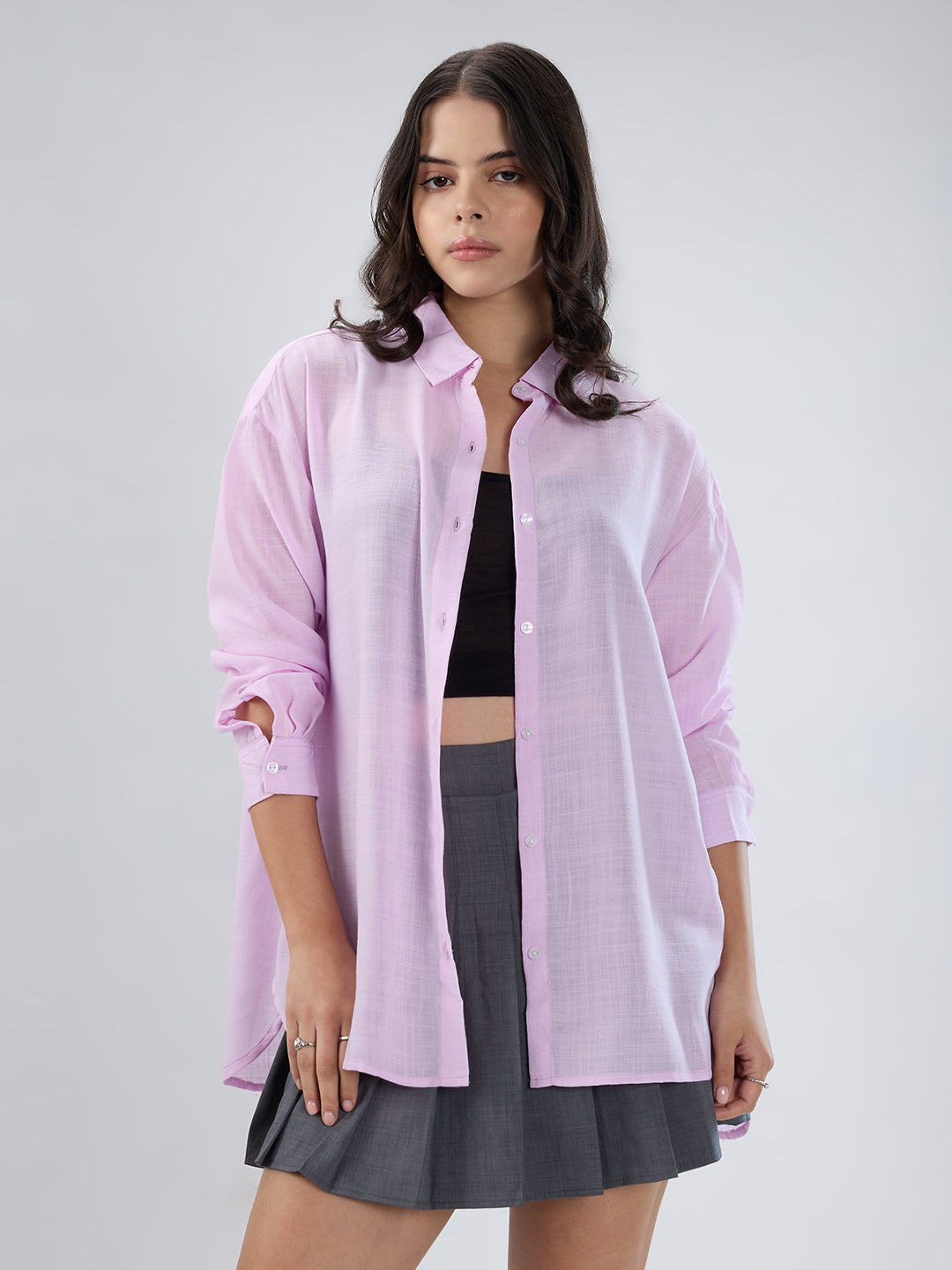 Pastel Pink Lightweight Soft-Weave Oversized Shirt