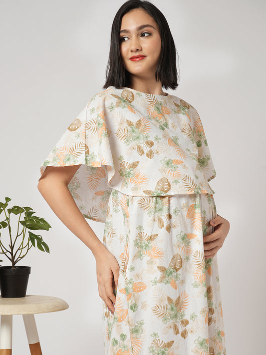 Botanical Bloom Aesthetic Printed Maternity Dress