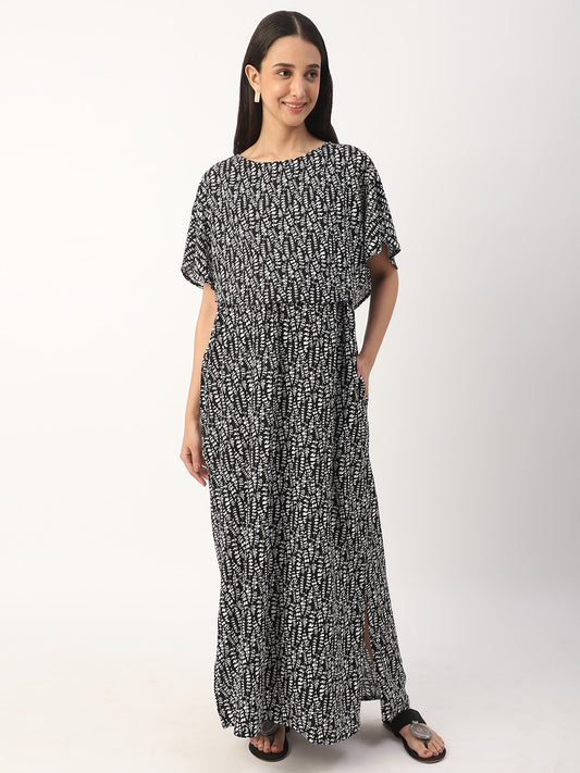 Black Abstract Printed Comfy Maternity Dress