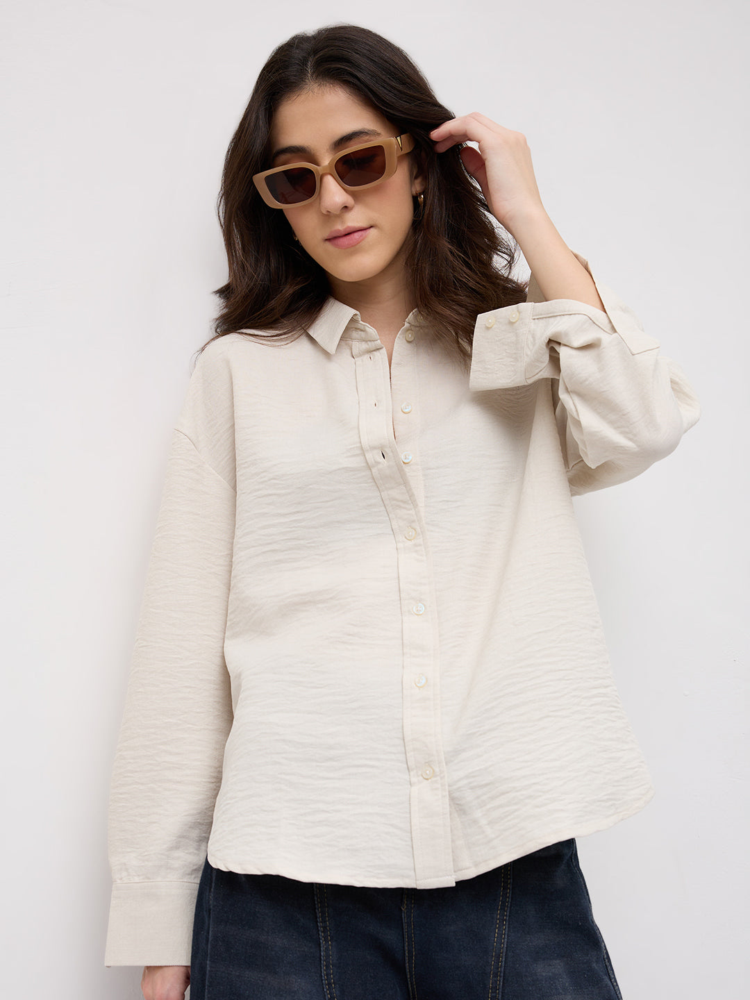 Solid Bisque Beige Oversized Shirt