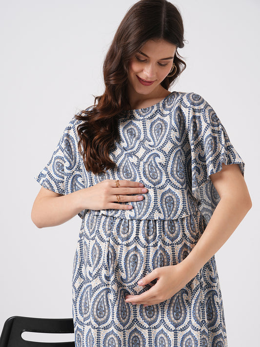 Boho Bloom Paisley Printed Maternity Dress