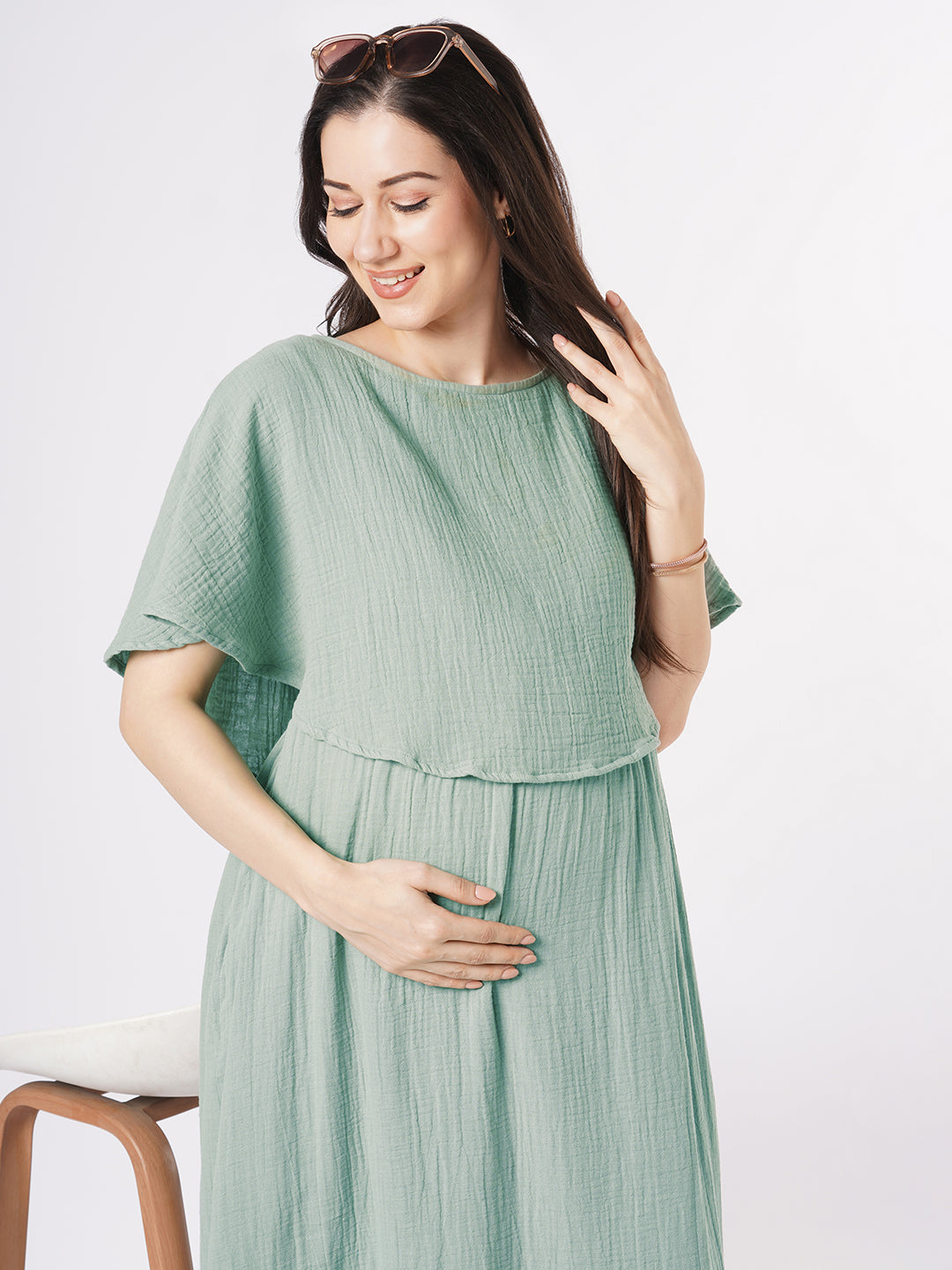 Solid Seafoam Green Doublecloth Maternity Dress