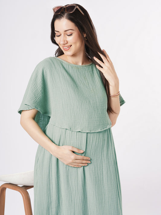 Solid Seafoam Green Doublecloth Maternity Dress