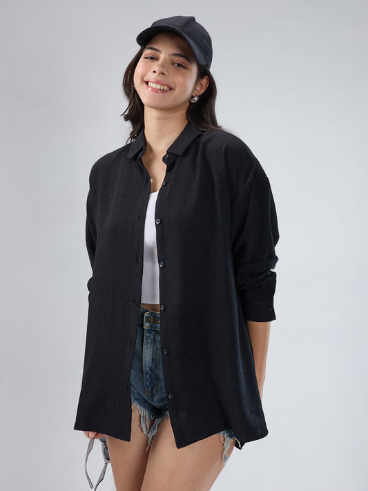 Classy Black Textured Oversized Shirt