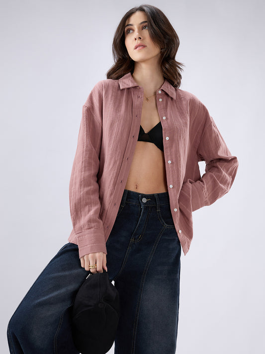 Dusty Pink Seersucker DoubleCloth Oversized Shirt