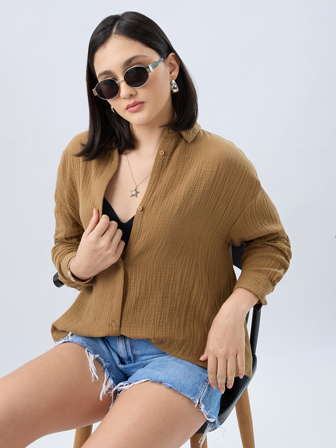 Sepia Brown Double Cloth Oversized Shirt