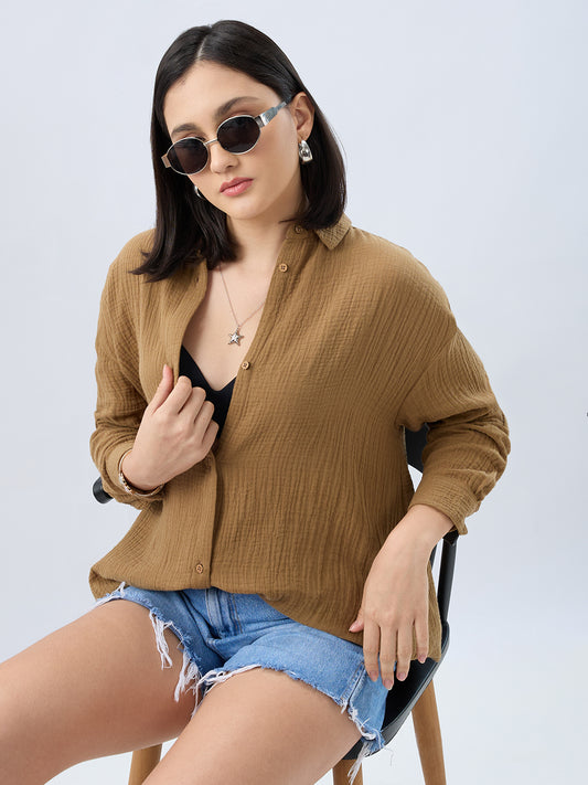 Sepia Brown Double Cloth Oversized Shirt