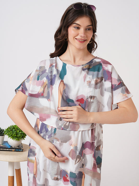 Multicolor Serene Hues Printed Maternity Dress