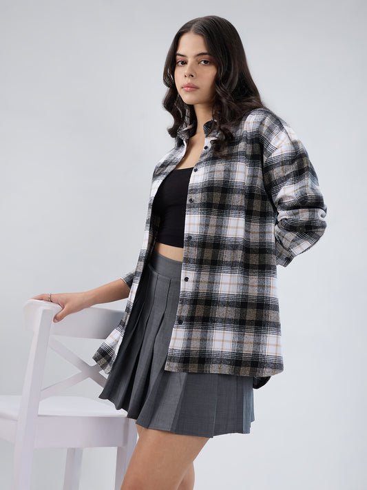 Multicolor Checked Oversized Flannel Shirt