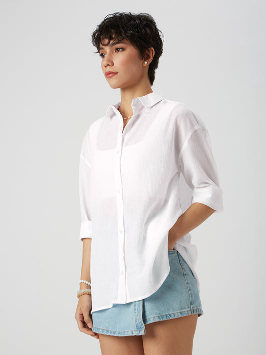 Glittery White Crinkled Oversized Shirt