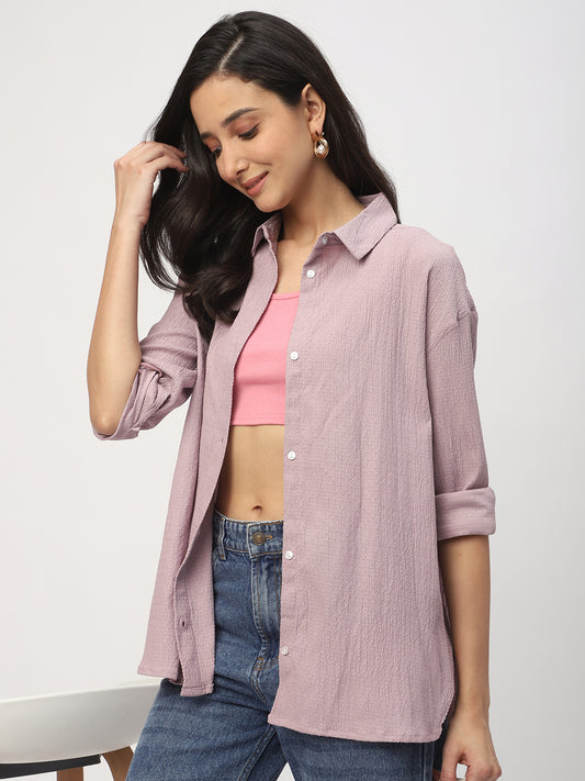 Lilac Jacquard Crinkled Oversized Shirt