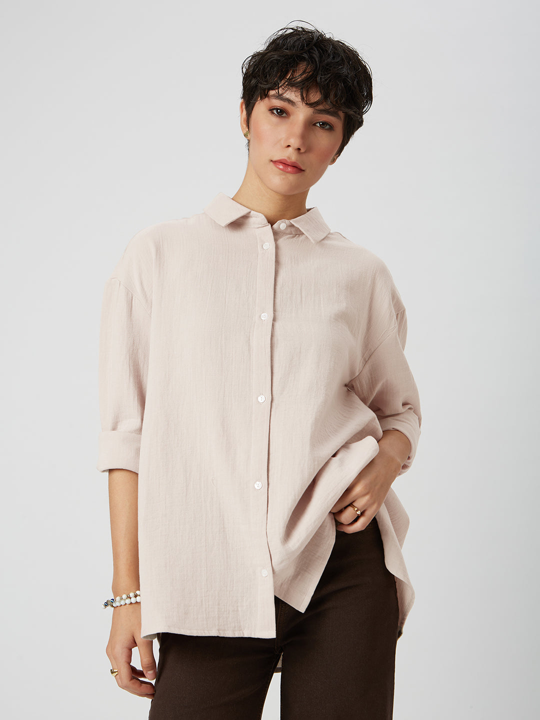 Stone Beige Double Cloth Oversized Shirt