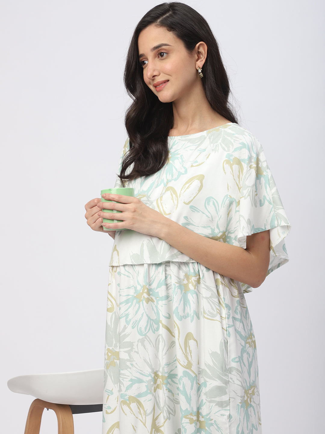 Soft White Floral Printed Maternity Dress