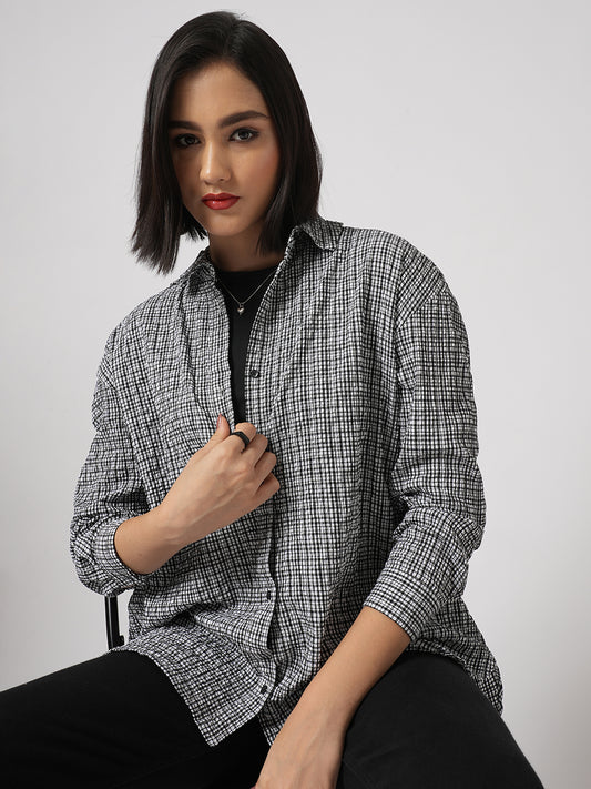 Black & White Tiny Checkered Seersucker Oversized Shirt