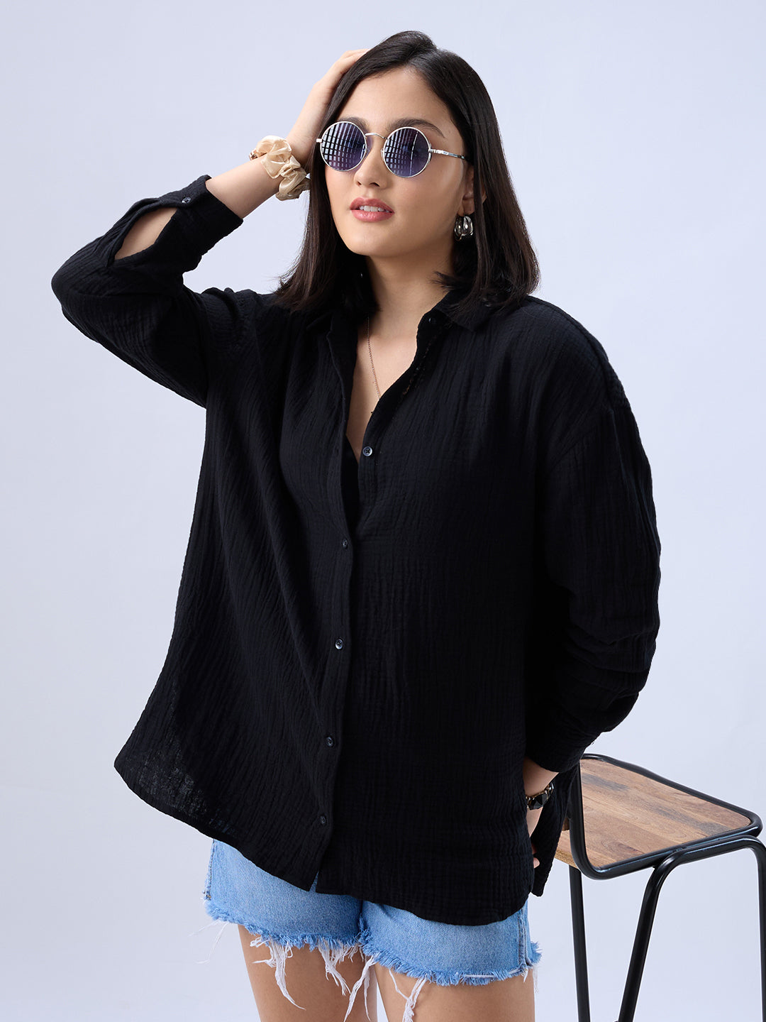 Obsidian Black Double Cloth Oversized Shirt
