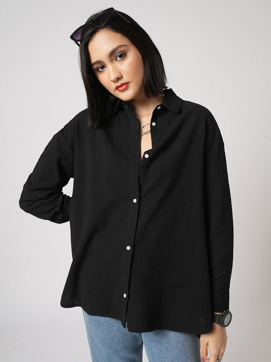 Classic Black Seersucker Oversized Shirt