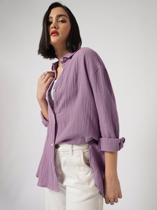 Solid Lavender Double Cloth Oversized Shirt