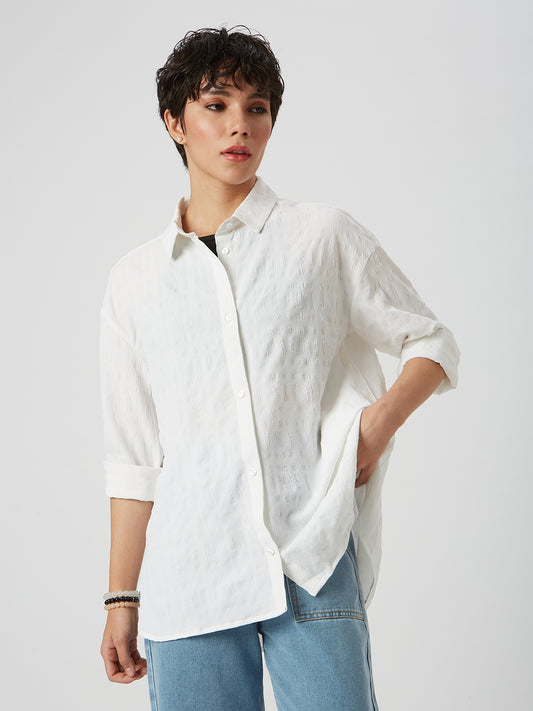 Snow White Dobby Textured Oversized Shirt