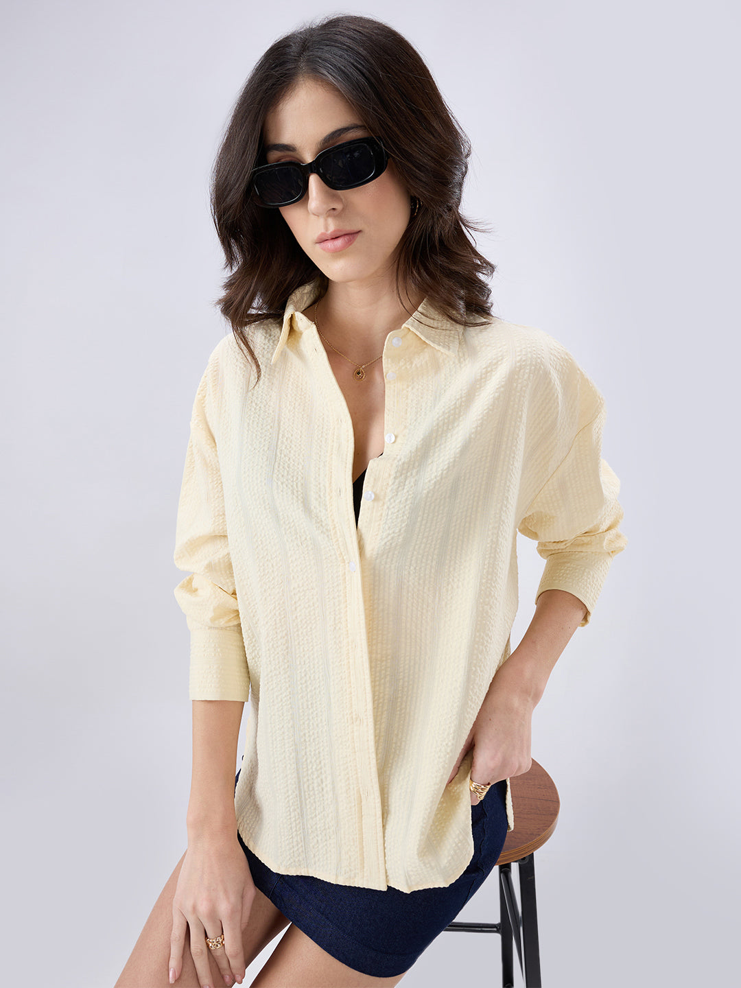 Sunkissed Yellow Seersucker Oversized Shirt