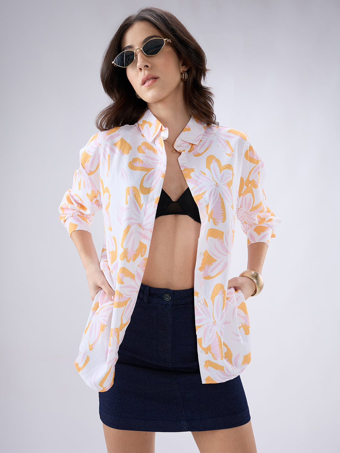 Multicolor Floral Printed Oversized Shirt