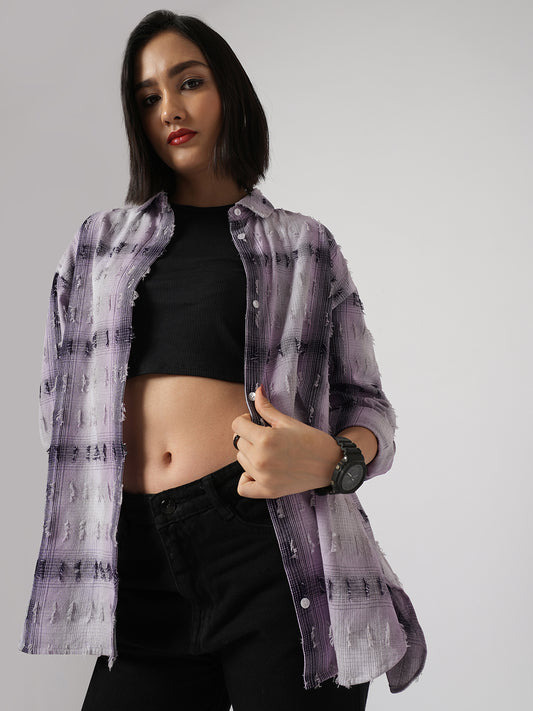 Multicolor Self Design Frayed Oversized Shirt