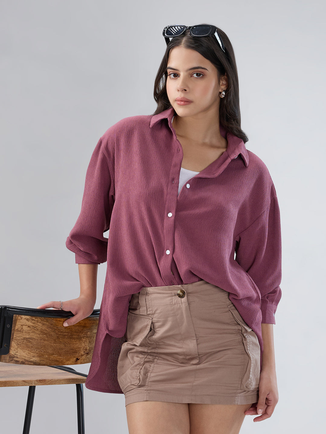 Turkish Rose Pink Crepe Oversized Shirt