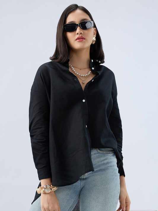 Obsidian Black Linen Oversized Shirt