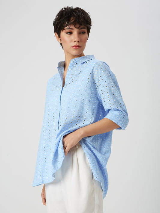 Baby Blue Schiffli Oversized Shirt