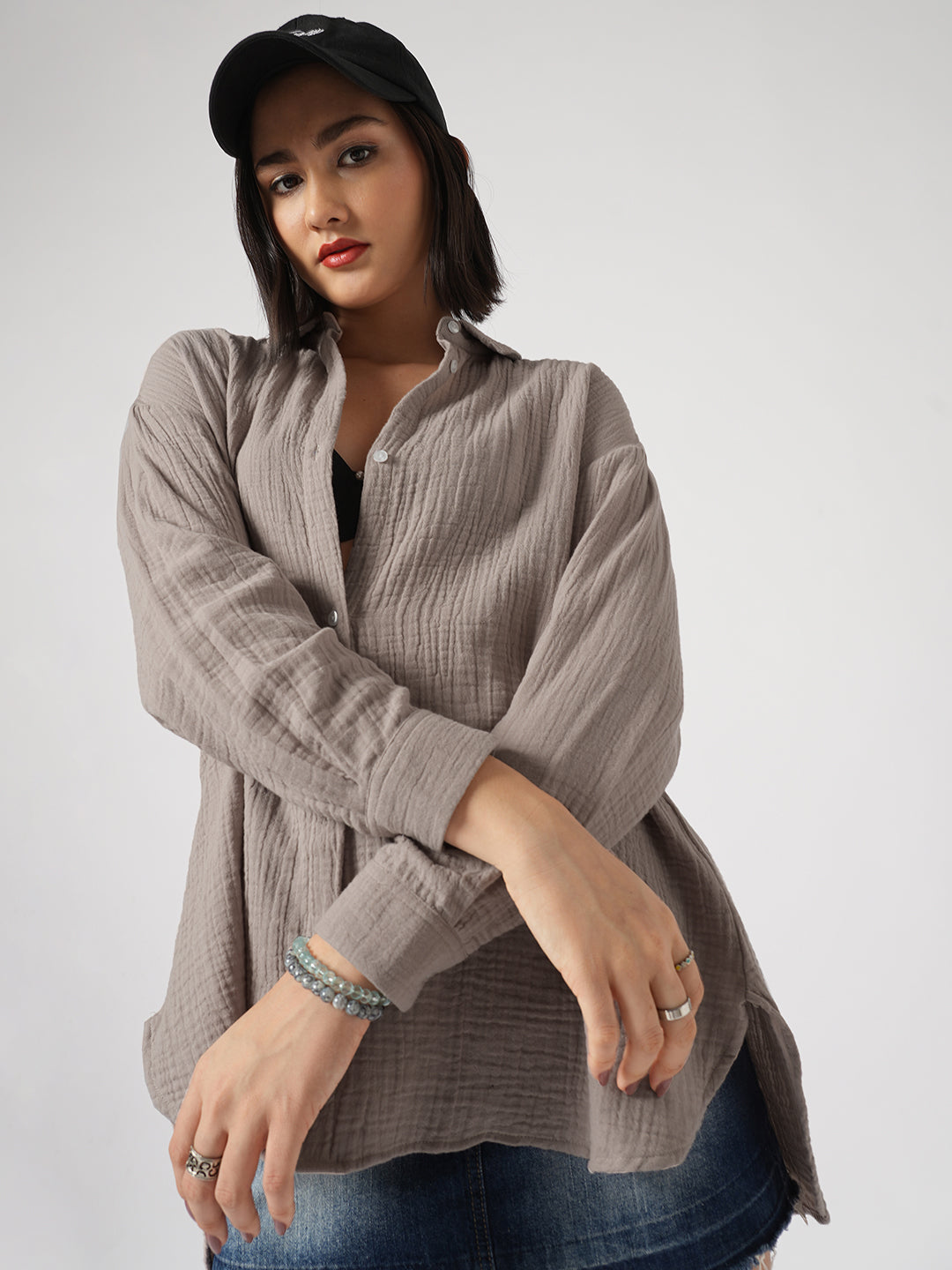 Almond Beige Double Cloth Oversized Shirt