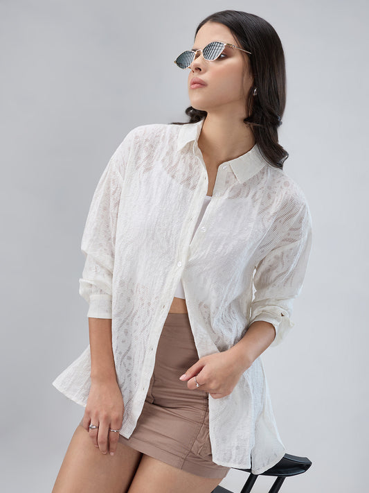 Pearl White Ripple Weave Oversized shirt