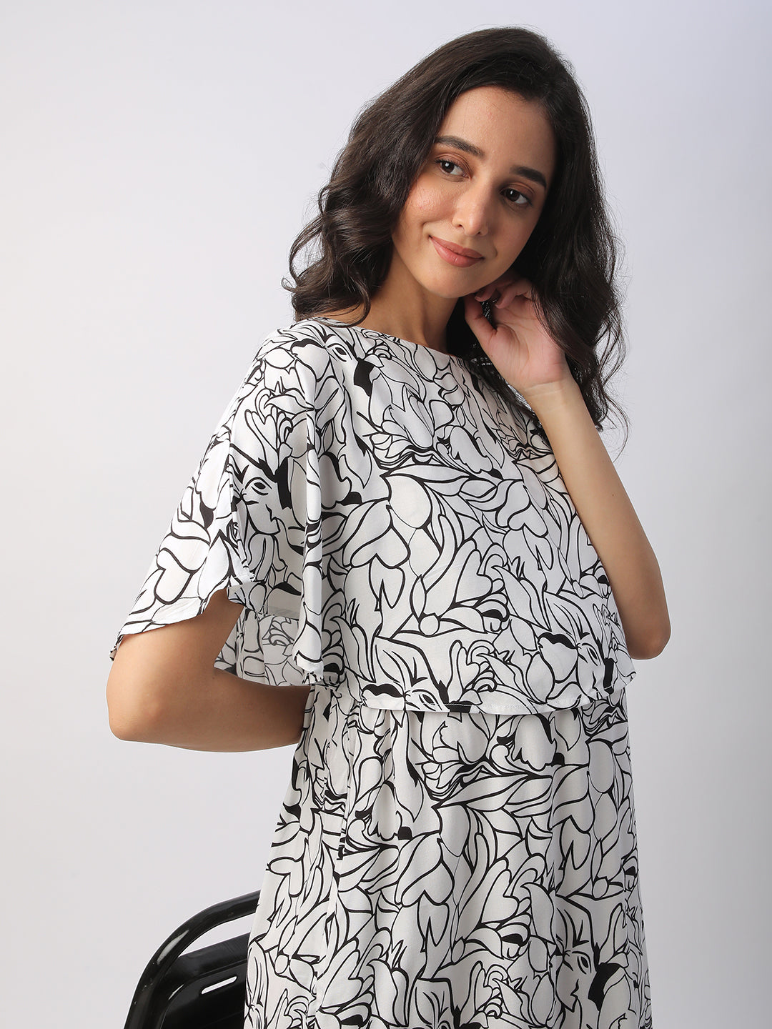 Black & White Tropical Printed Maternity Dress