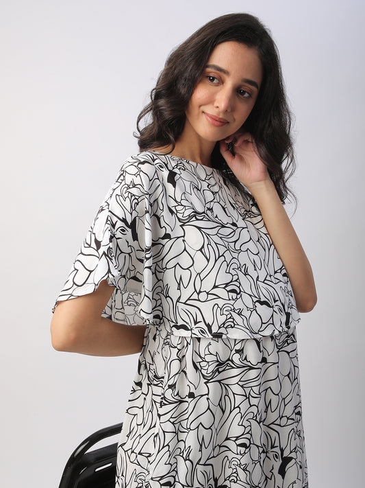 Black & White Tropical Printed Maternity Dress