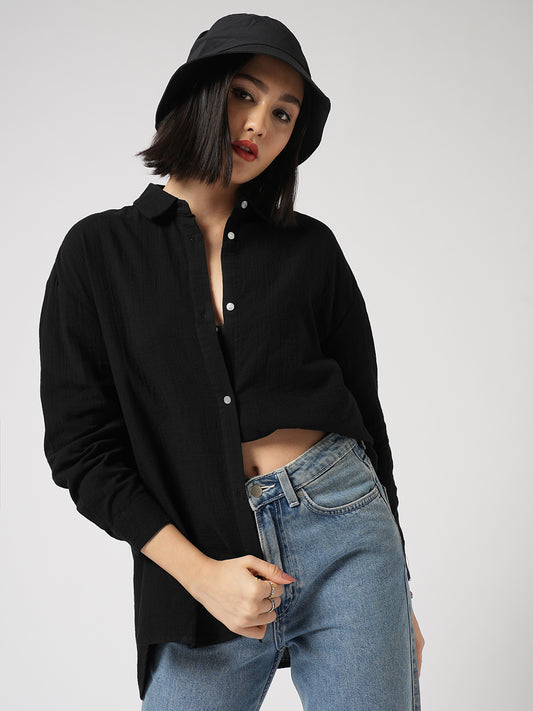 Midnight Black Double Cloth Oversized Shirt