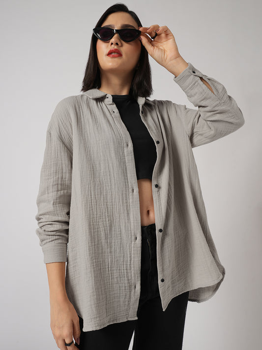 Bone Beige Double Cloth Oversized Shirt