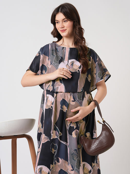 Multicolor Abstract Printed Maternity Dress