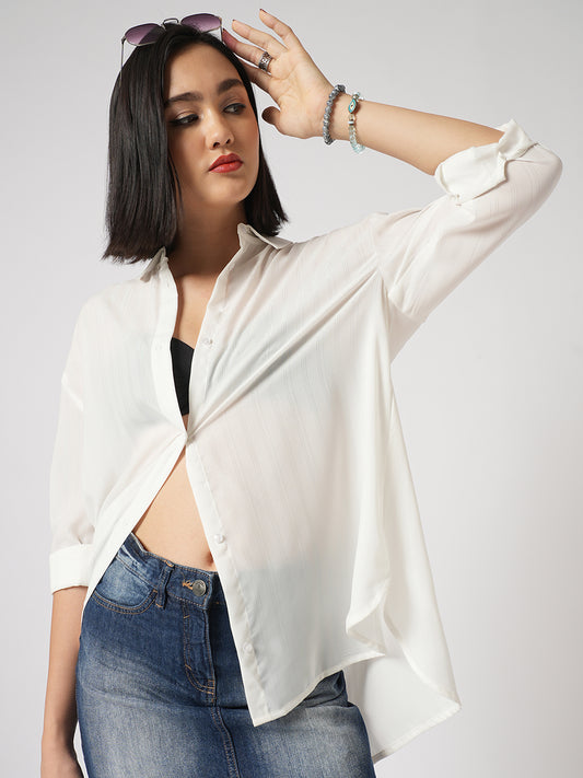 White Glimmer Striped Oversized Shirt