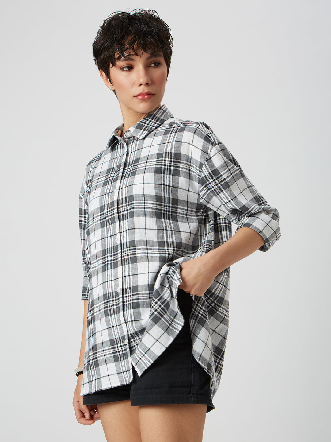 Black & White Tartanique Checked Oversized Shirt