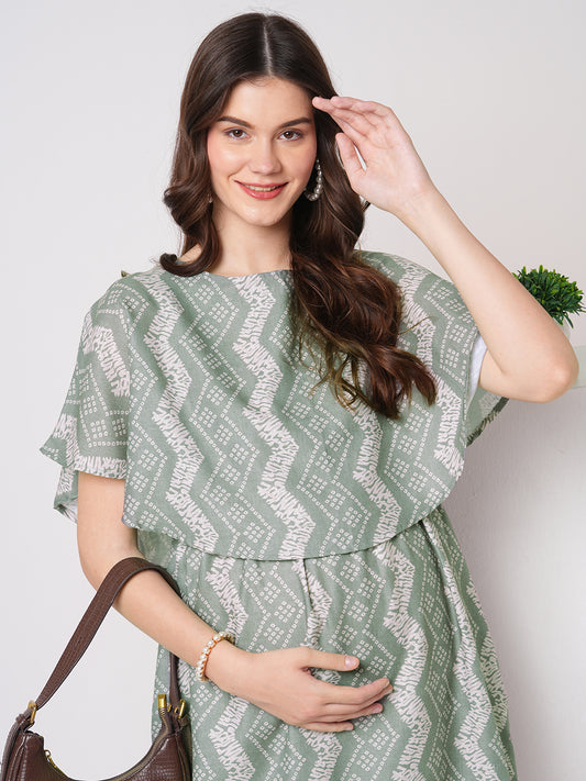 Milestone Grey Ikat Printed Maternity Dress