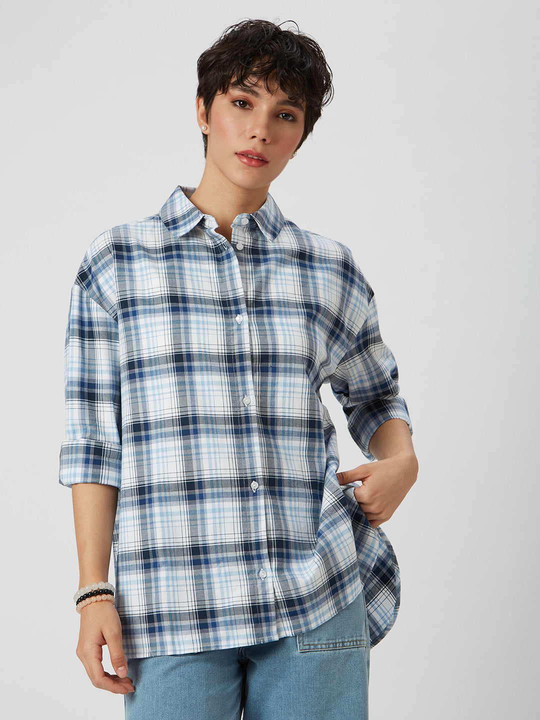 Blue & White Checkered Oversized Shirt