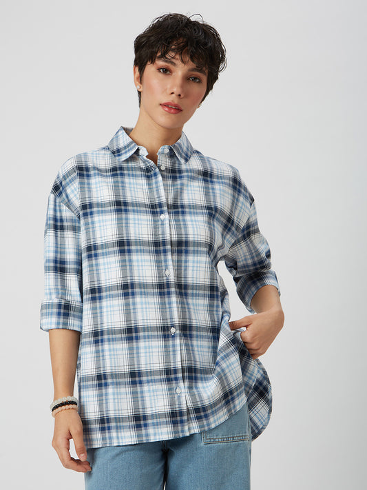 Blue & White Checkered Oversized Shirt