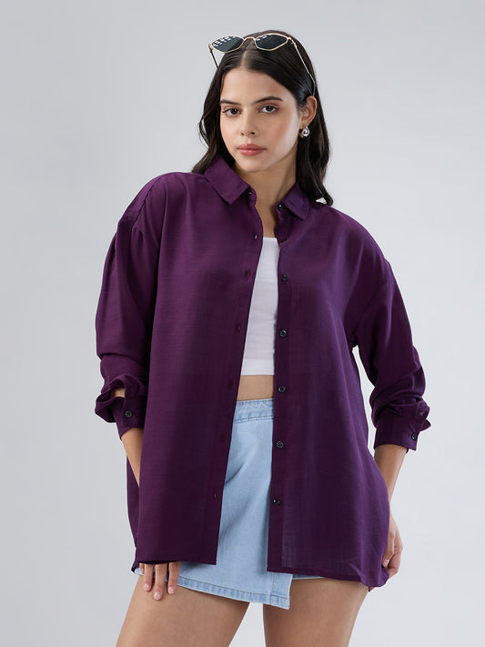 Solid Wine Oversized Shirt