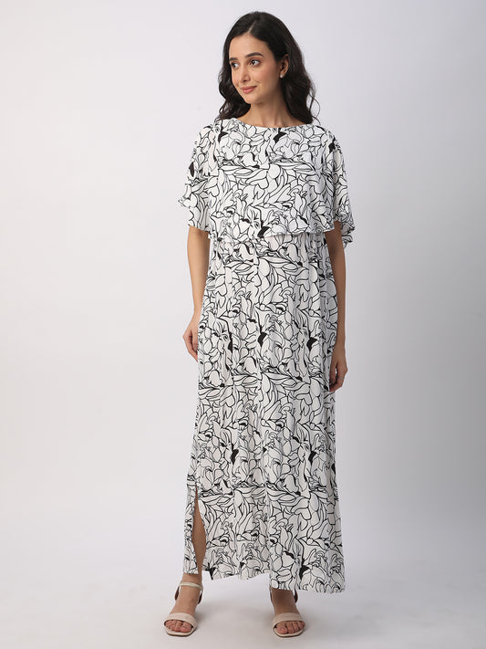 Black & White Tropical Printed Maternity Dress