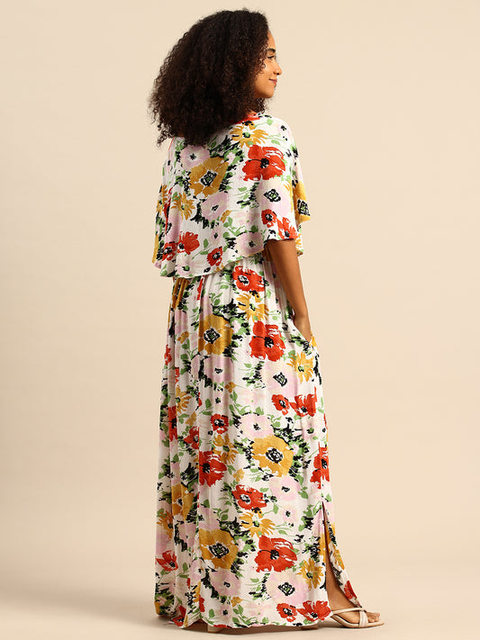 Artistic Multicolor Floral Printed Crepe Maternity Dress